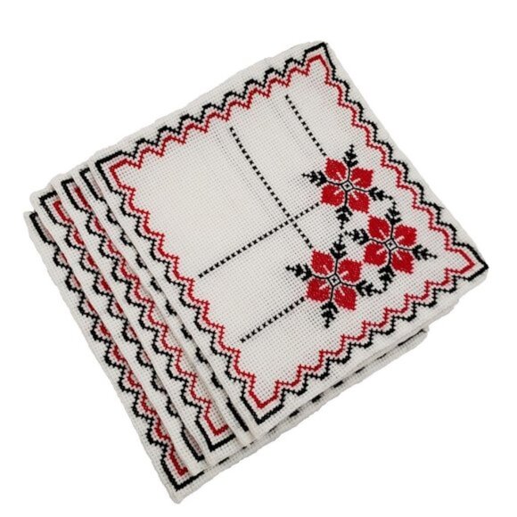Handmade Needlepoint Christmas Coasters - Set of 5 - Picture 1 of 6